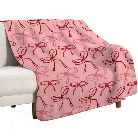 Pink Ribbon Red Bow Throw Blankets Fleece Blanket Super Soft Plush Throw Blanket Cozy Fuzzy Bed Blankets Microfiber Flannel Blankets for Couch, Bed, Sofa-40"x50"