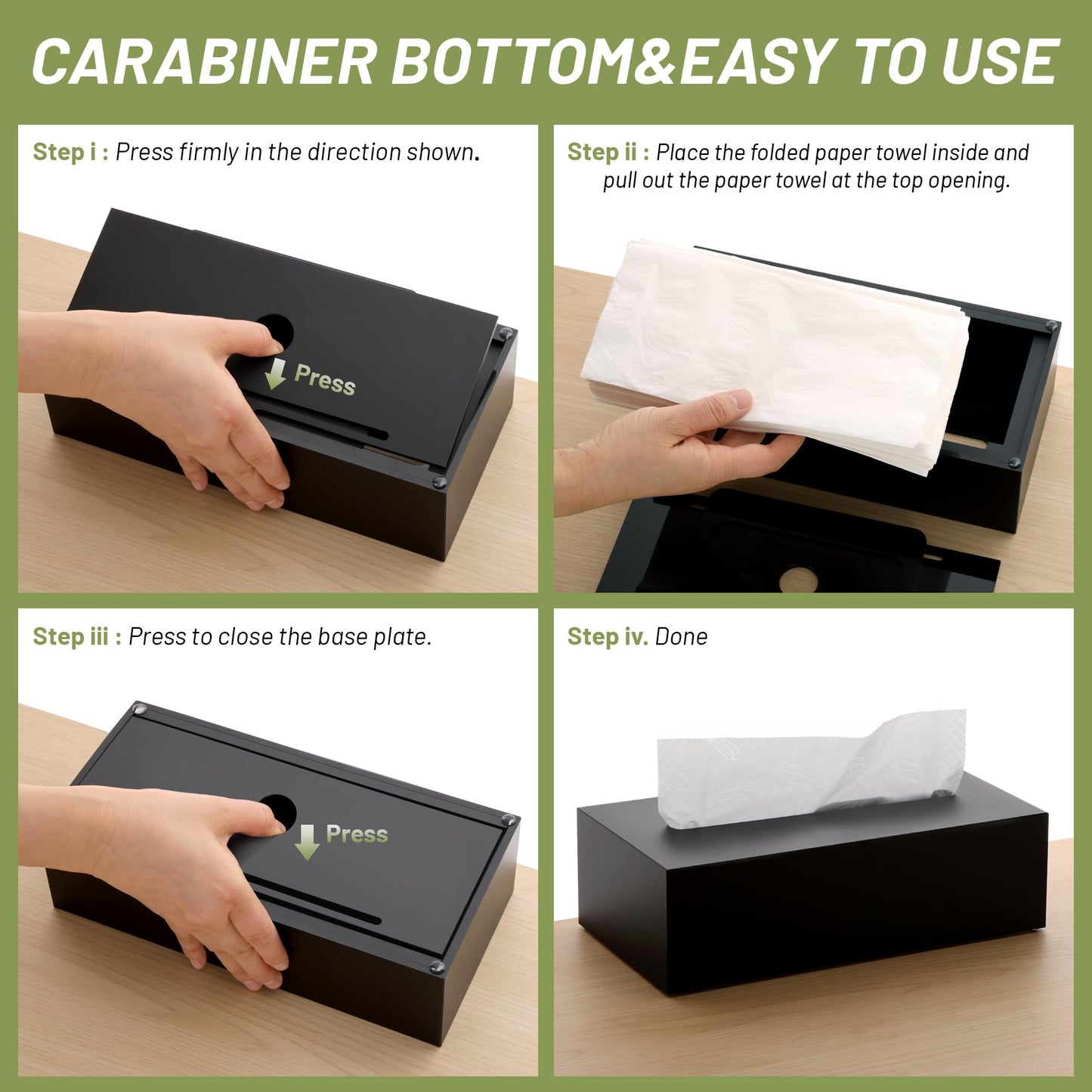 SANRUI Acrylic Facial Tissue Box Cover Holder with Snap Bottom Cover Rectangle Napkin Dispenser Organizer for Bathroom Kitchen and Office Desk (Matt Black)