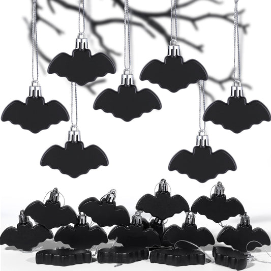 Lunmon 24 Pcs Halloween Hanging Ornaments 2.4 Inches Small Ghosts Bats Tree Ornaments with Rope Plastic Halloween Hanging Decorations for Tree Haunted Party Indoor Outdoor Home Decors(Flying Bat)