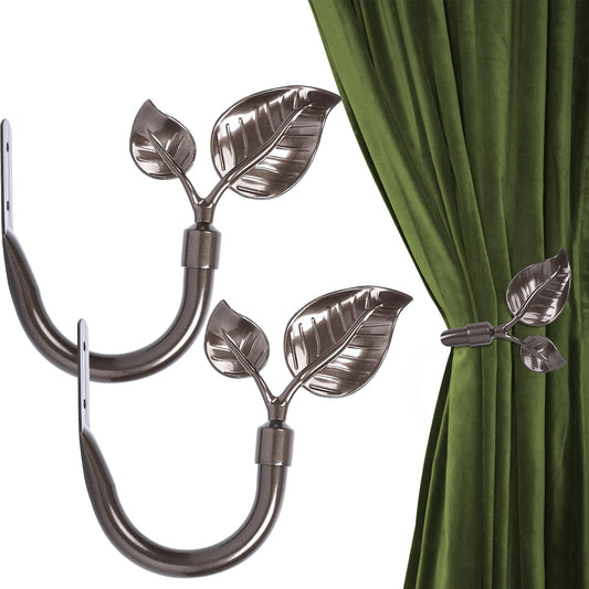 HIKMLK Leaf Shaped Curtain Tieback Holdbacks 2pcs, Handmade Metal Curtain Side Holders for Wall, Curtain Hook Pull Backs for Drapes Window Decoration