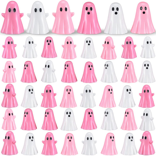 Beeveer 50 Pcs Halloween Mini Ghost Figurines Ghost Figurines Resin Small Miniature Figures Spooky Tiered Tray Decor Garden Cake Topper Dollhouse Micro Home Tabletop Landscape Decor