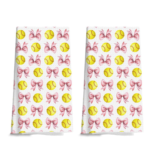 2 Pack Pink Softball Coquette Bow 2-Pack Kitchen Towels 18x26 Inches Softball Sports Throw Towels Bow Stuff Team Gifts for Ball Lovers Players Home Decor Halloween Christmas Thanksgiving Gift