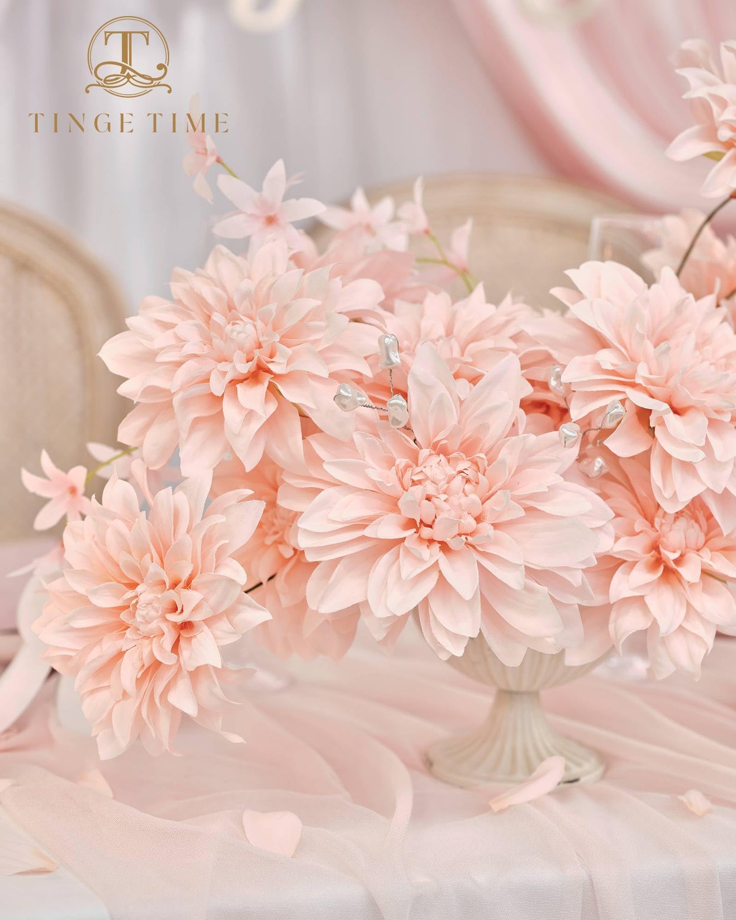 TINGE TIME Artificial Flowers 20pcs Silk Dahlia 5"/6" Fake Flowers for DIY Wedding Bridal Bouquets Centerpieces Arrangements Party Baby Shower Home Decorations (Blush)
