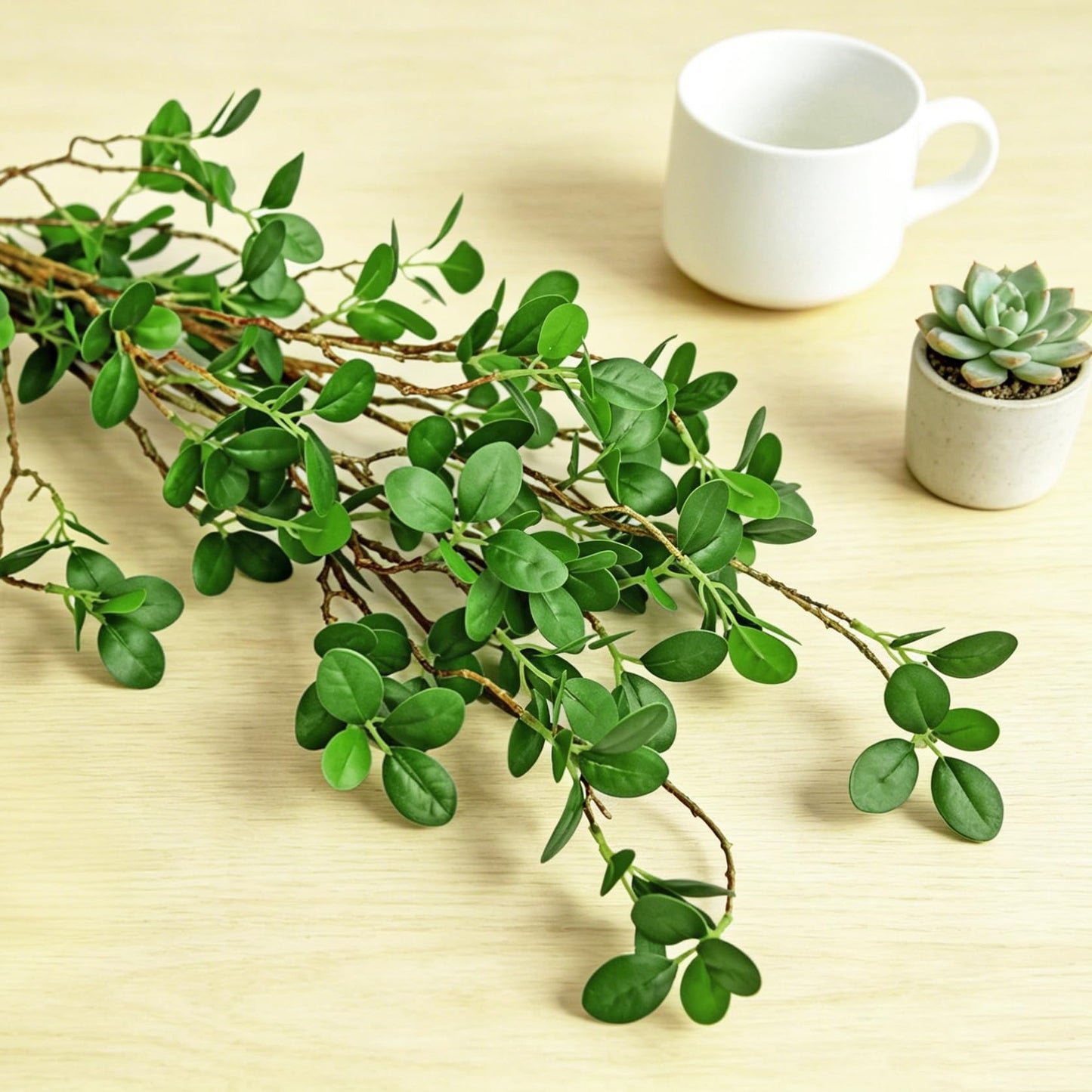 Htmeing Artificial Eucalyptus Green Branches with Leaves Faux Long Stems Fake Greenery Plants Ficus Twigs for Home Office Shop Farmhouse Decoration 110cm/43,2pcs