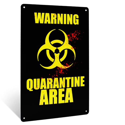 Funny Metal Wall Decor Sign - Warning Quarantine Area - Spooky Metal Wall Art for Haunted Horror House, Zombie Bedroom, Or Home Room Decor - Halloween Decorations Indoor, Gothic Door Sign 12"x8"