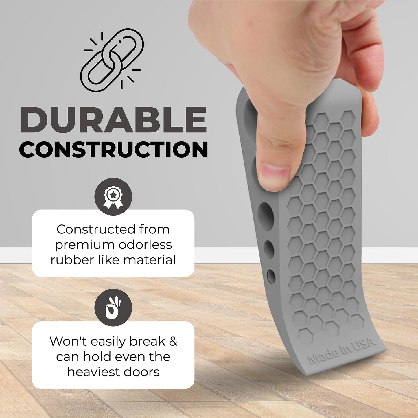 Door Stoppers for Bottom of Door Premium Floor Rubber Door Stop Wedge Made in USA Heavy Duty Honeycomb Design for Carpet, Tile, Ideal for Home, School, Commercial, Black 6 Pack