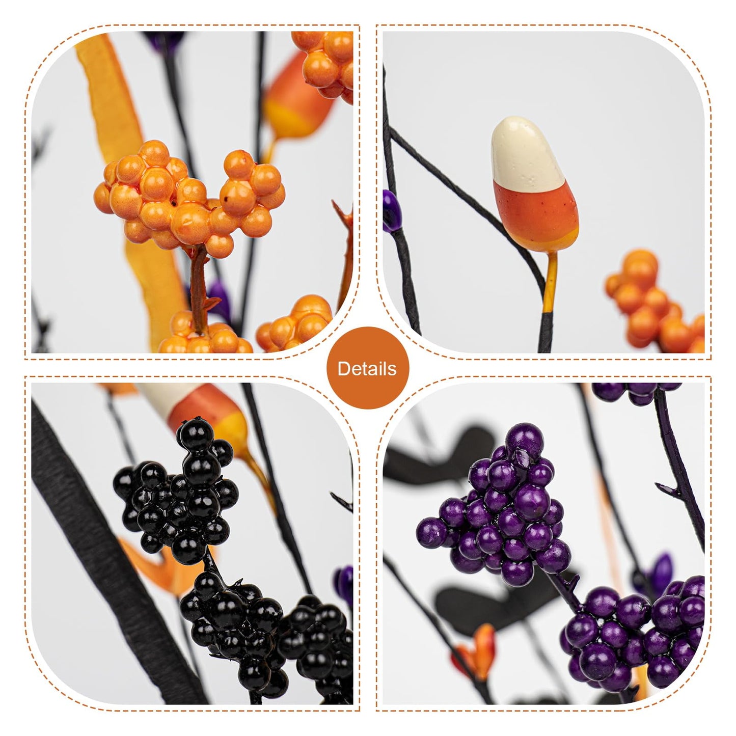 MG MagicGarden 6 Pack Artificial Halloween Floral Picks Purple Orange Black Berry Stems Halloween Tree Branches with Candy for Halloween Party Flower Arrangement Centerpieces