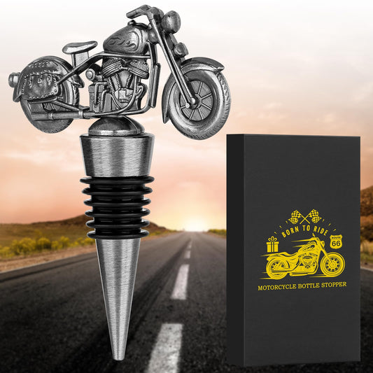 LKKCHER Motorcycle Wine Stopper, Motorbike Wine Gifts Father Day Gifts Christmas Gifts Birthday Gifts for Men Bikers, Bottle Stoppers for Wine Champagne, Dark Silver with Gift Box