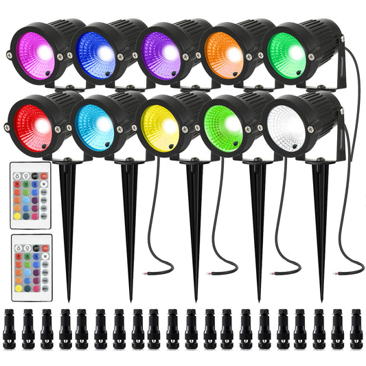 AHSELLUS RGB Halloween Low Voltage Landscape Lights Color Changing 5W LED Landscape Lighting Outdoor Waterproof Remote Control for Garden Pathway Christmas Decorative Lighting, 10 Pack with Connector