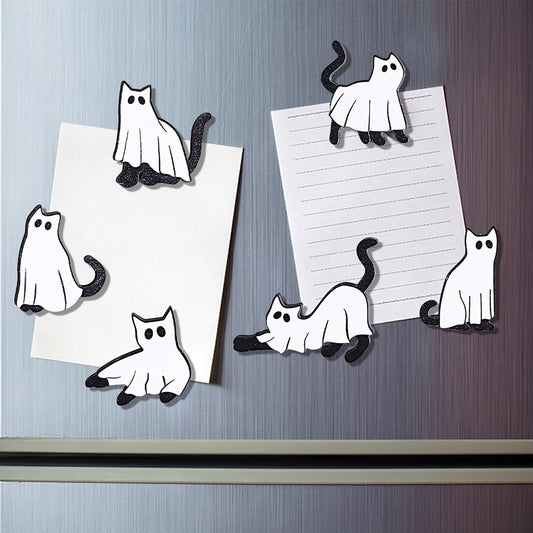 Halloween Ghost Refrigerator Magnets Cute Cat Ghost Magnet Stickers Wood Halloween Picture Frame Magnets for Fridge Fridge Magnetic Decals for Party Decor