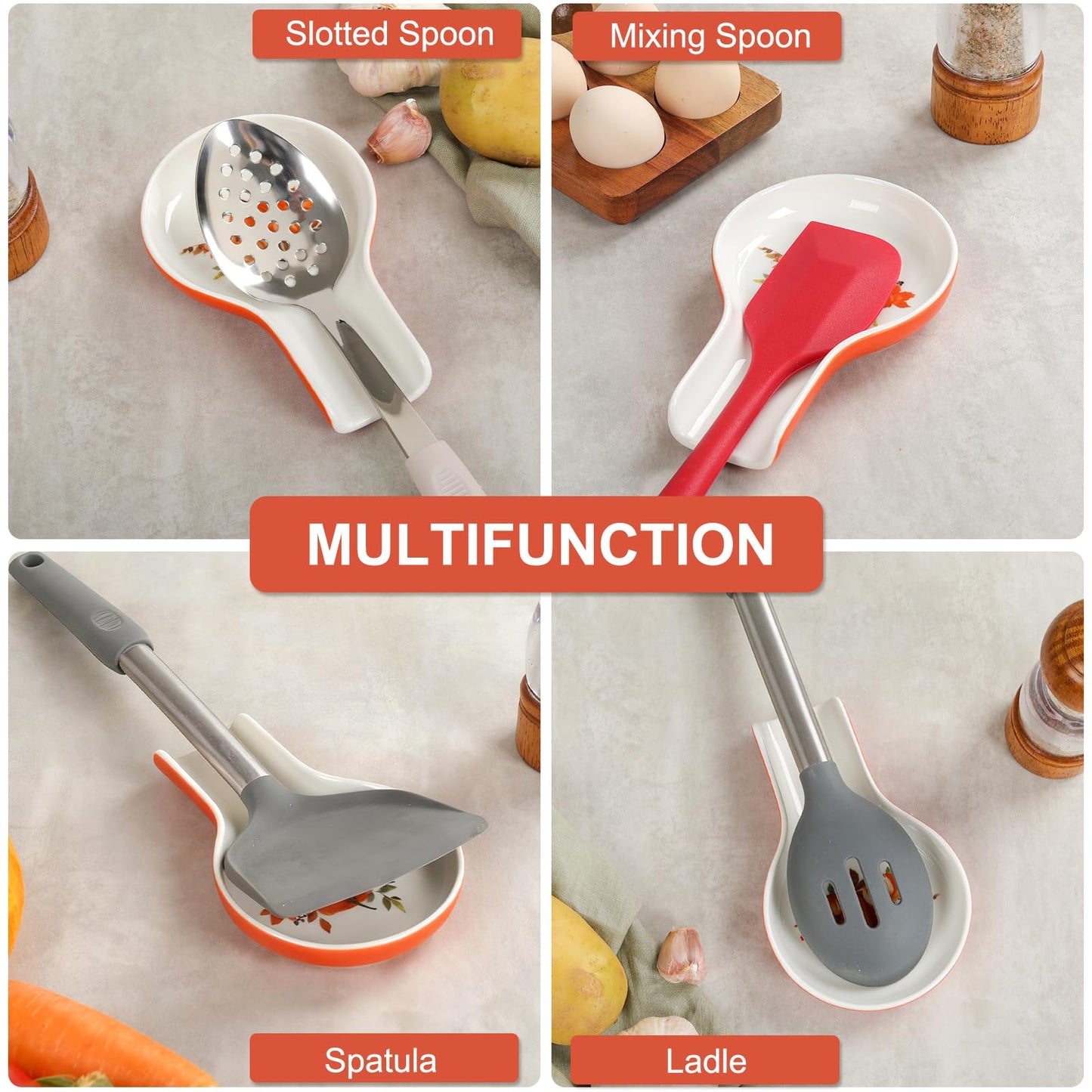 Spoon Rest - Spoon Rest for Stove Top Pumpkin Decor Ceramic Spoon Holder for Kitchen Counter with Gift Box Ready