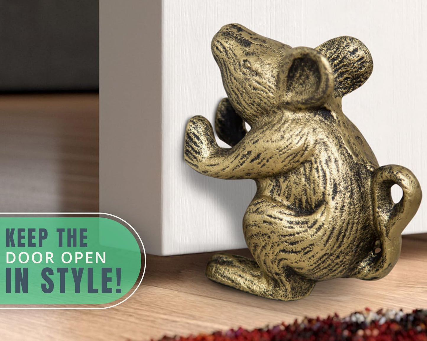 Comfify Cast Iron Mouse Door Stop – 1 Piece – Decorative Rustic Door Holder for Bedroom, Bath, and Exterior Doors – Antique Gold Finish