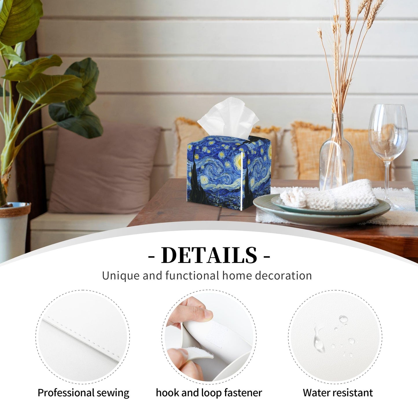 POIUBLE Starry Night Tissue Box Cover Leather Tissue Box Holder Square Facial Paper Organizer Dispenser for Bathroom Kitchen Bedroom Vanity Countertop Night Stands