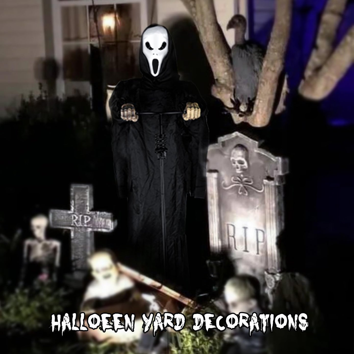 LarpGears Halloween Scarecrow Rotatable Ghost of Death Outdoor Decoration, 7.5Ft Flying Ghost for Garden, Porch, Yard