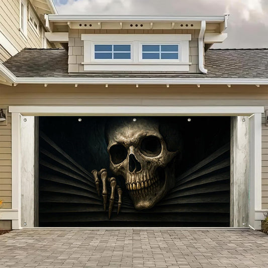 HOMETITUTE Halloween Garage Door Cover 13x6ft Realistic Skull Horror Backdrop Creepy Staircase Garage Banner Scary Skeleton Decoration for Outdoor Haunted House Trick or Treat Yard Decor