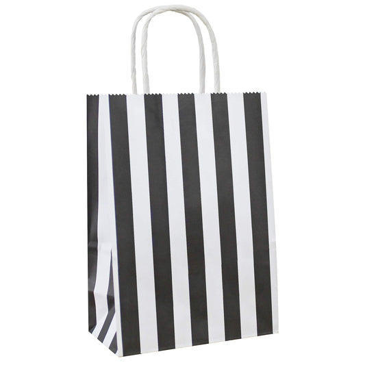 ADIDO EVA 25 PCS Black and White Striped Gift Bags Small Kraft Paper Bags with Handles for Party Favor (6.2 x 3.1 x 8.6 In)