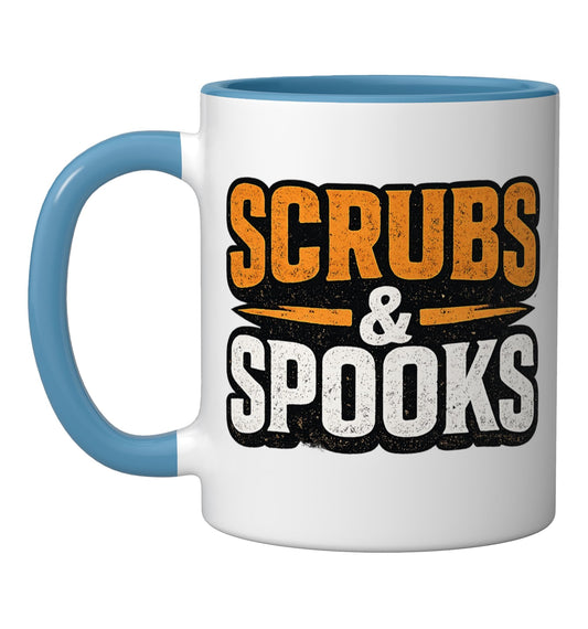 Scrubs & Spooks Nurse Halloween Medical Humor Ceramic Mug, Blue/White