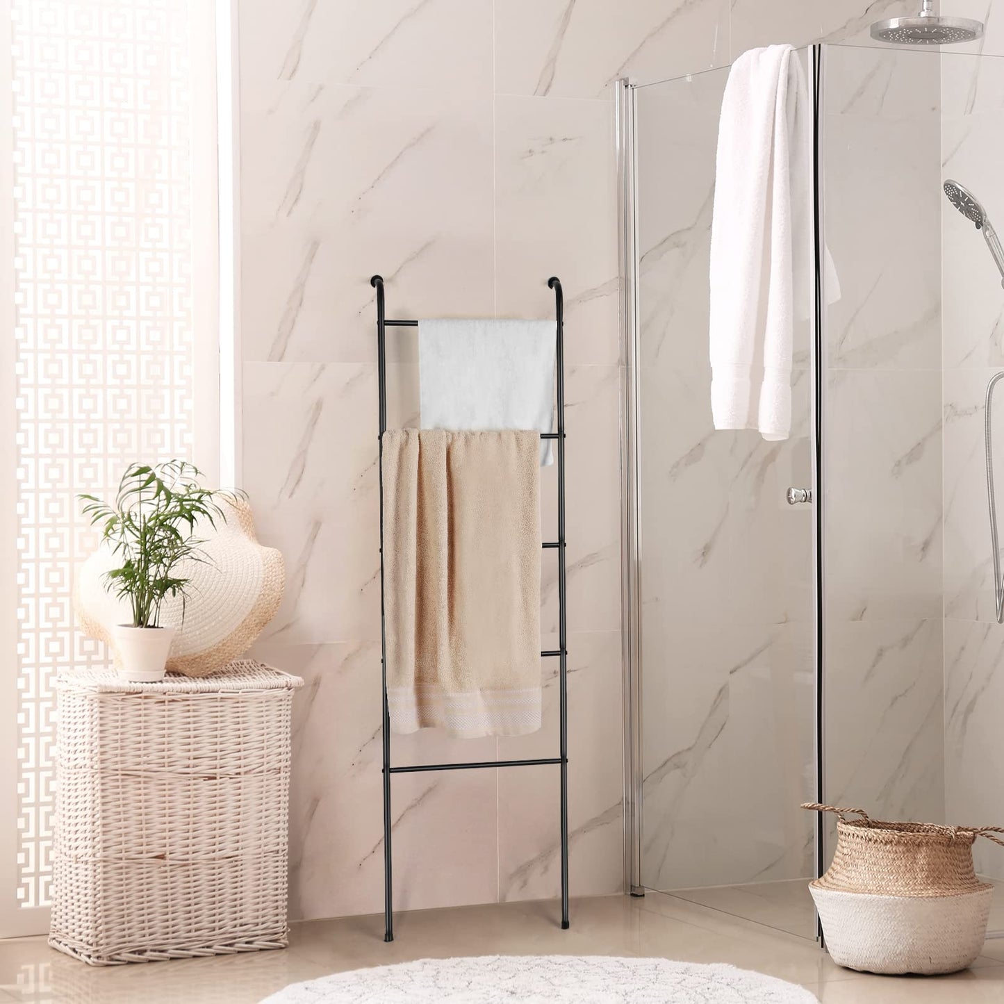 Blanket Ladder Black Towel Ladder for Bathroom Metal Blanket Rack for Living Room