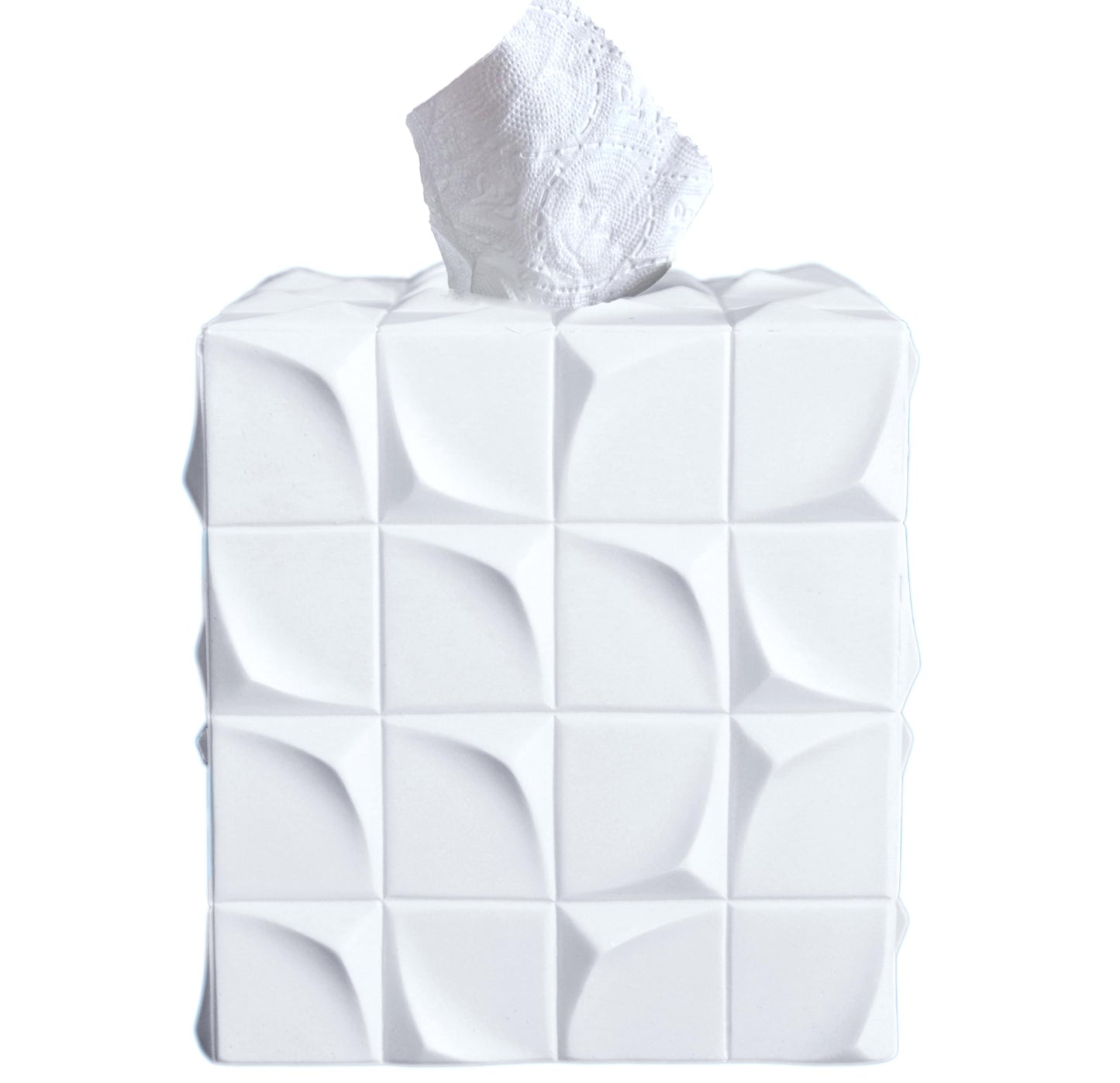 Huitony Square Tissue Box Cover Decorative Kleenex Box Holder for Bathroom & Living Room with Handcrafted Texture (White)