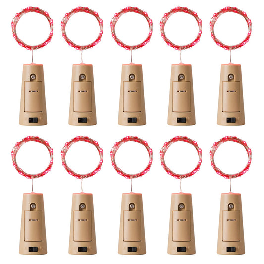 Aluan Wine Bottle Lights with Cork 10 Pack 20 LED Christmas Mini Fairy Lights for Indoor, Waterproof Battery Operated Cork Lights for Liquor Bottles Party Jar Wedding Reception Bar Decoration, Red
