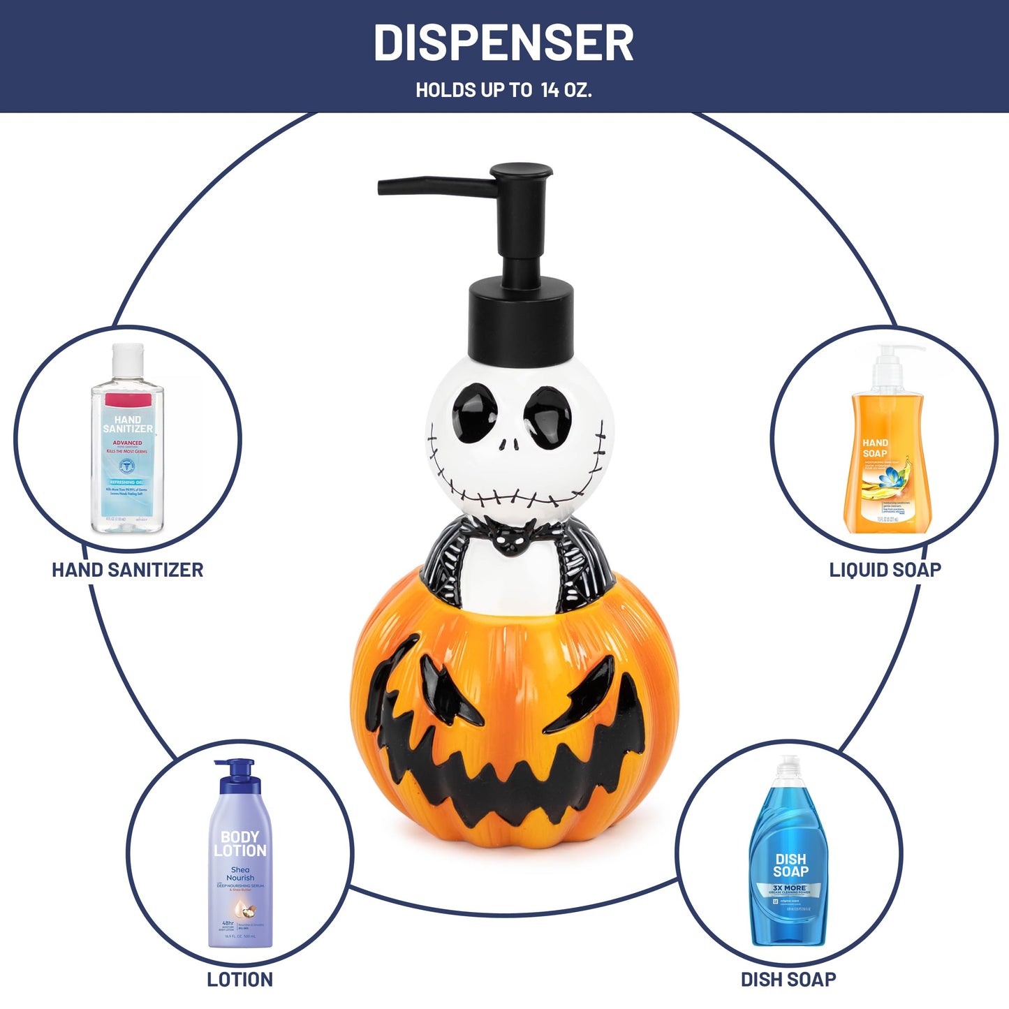 Jay Franco Disney Nightmare Before Christmas Bathroom Soap Dispenser Set - 2 Piece Black and White Collection Includes Resin Lotion Pump and Tumbler Cup - Bathroom Décor