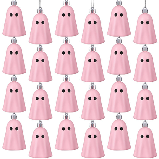Tigeen 24 Pcs Halloween Hanging Ornaments Cute Ghost Decoration Halloween Tree Decoration Plastic Decorative Mini Ghost Ornaments for Home Tree Party Supplies (Cute,Pink)