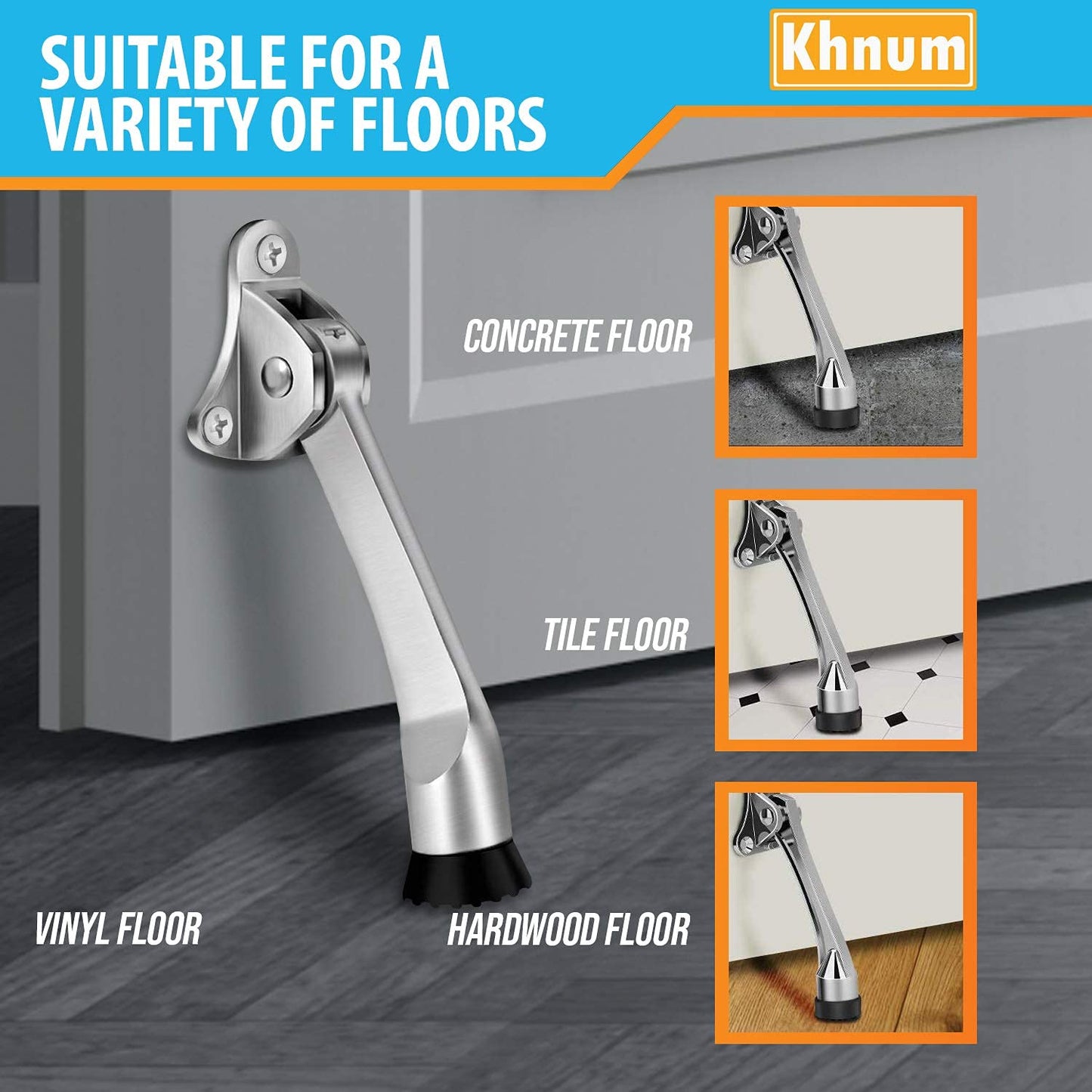 2 Pack 4 Inch Non-Slip Rubber Metal Door Stoppers - Kickstand, Hinge, Holder