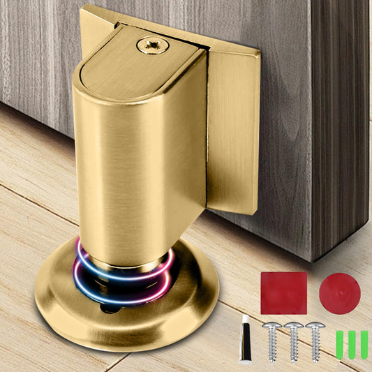 Door Wedge Stopper, New Magnetic Doors Stoppers for Bottom of Door, No Drill Invisible Doorstops for Inside Door, Heavy Duty Magnetic Doors Catch Holder, Keep Doors Open (Bright Gold)