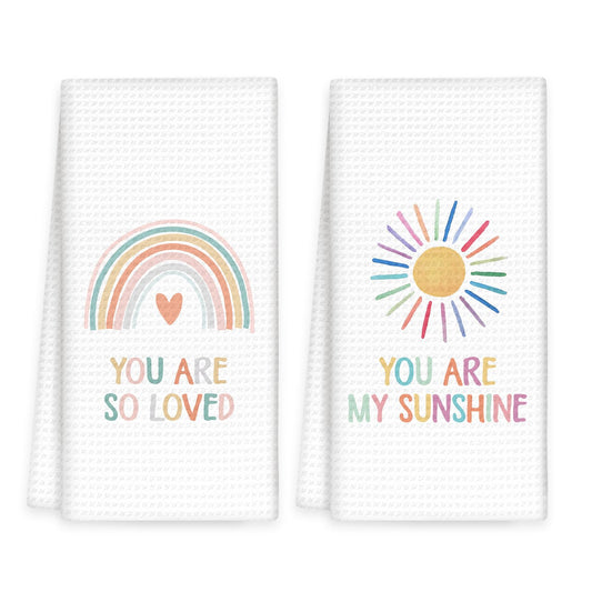 OINDADE Boho Rainbow Kids Hand Towels Set of 2 - Kids Bathroom Decor Hand Towels, You are My Sunshine Dish Tea Towel for Nursery Kitchen Bathroom, Rainbow HandTowels for BathroomDecor, 16x24In