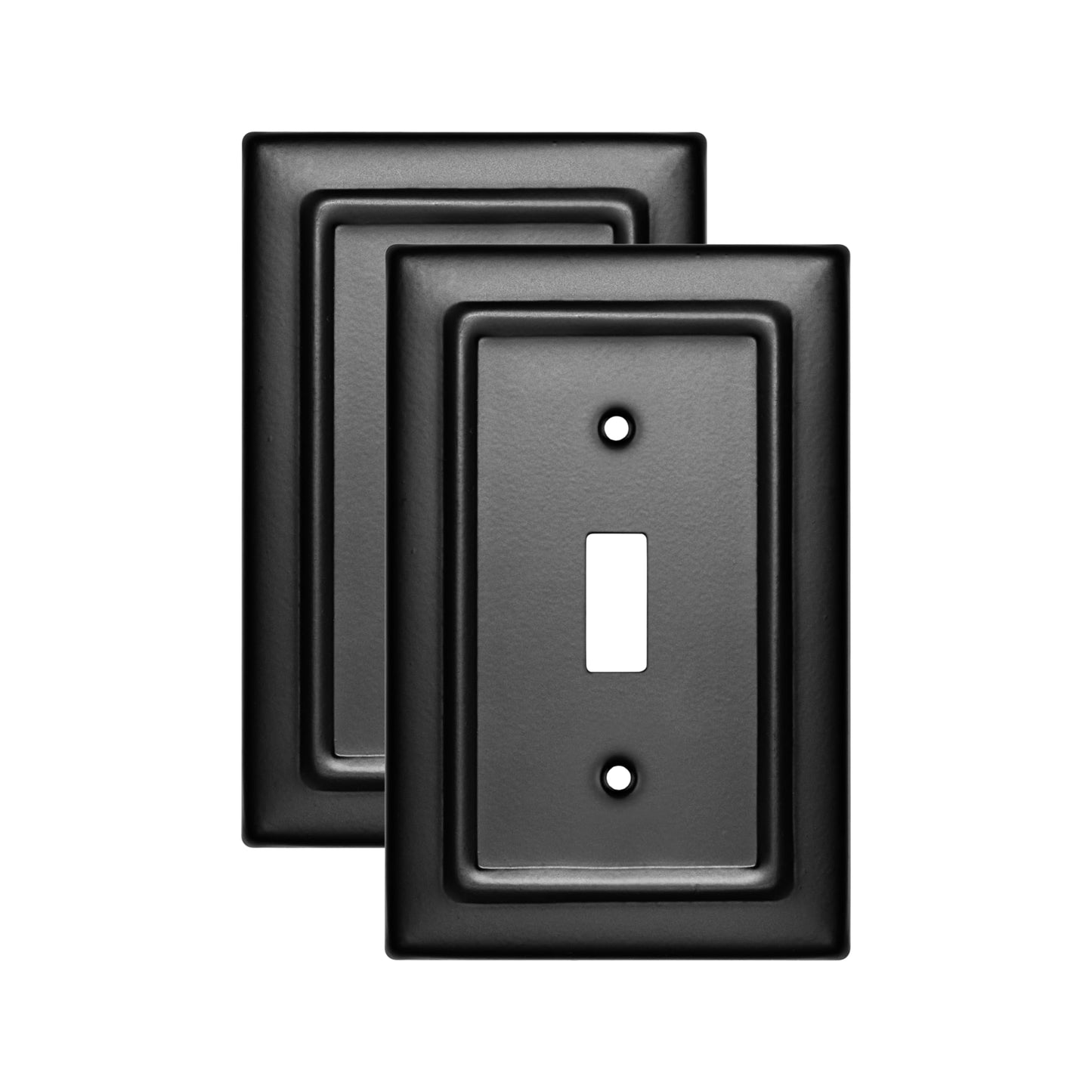 Monarch Abode Single Toggle Light Switch Cover Plate – 1-Gang Matte Black Outlet Covers, Architectural Decorative Outlet Cover Wall Plates, Light Switch Plate Covers for Electrical Outlets, Pack of 2