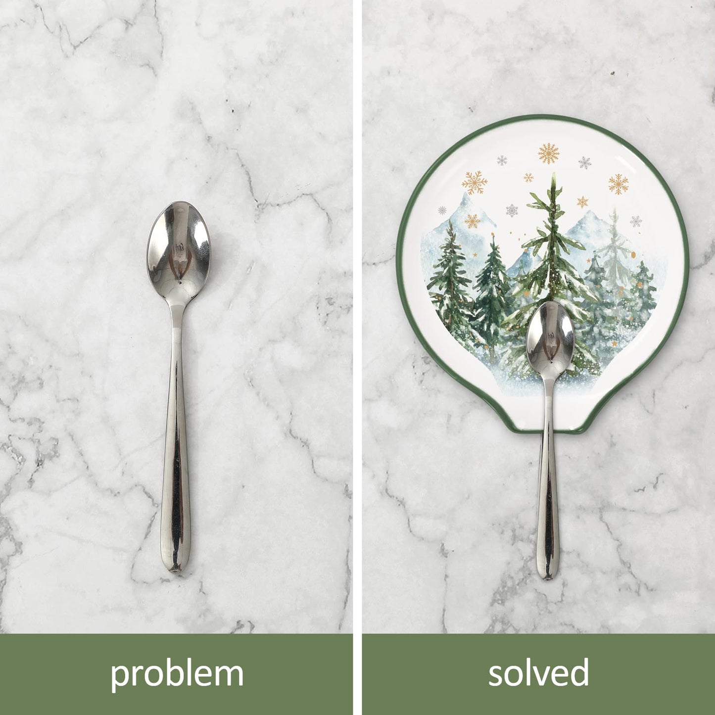 JarThenaAMCS 4.7inch Christmas Forest Spoon Rest Watercolor Xmas Tree Snowflake Small Coffee Spoon Holder for Winter Xmas Coffee Stirrers Teaspoon Bar Coffee Station Christmas Accessories
