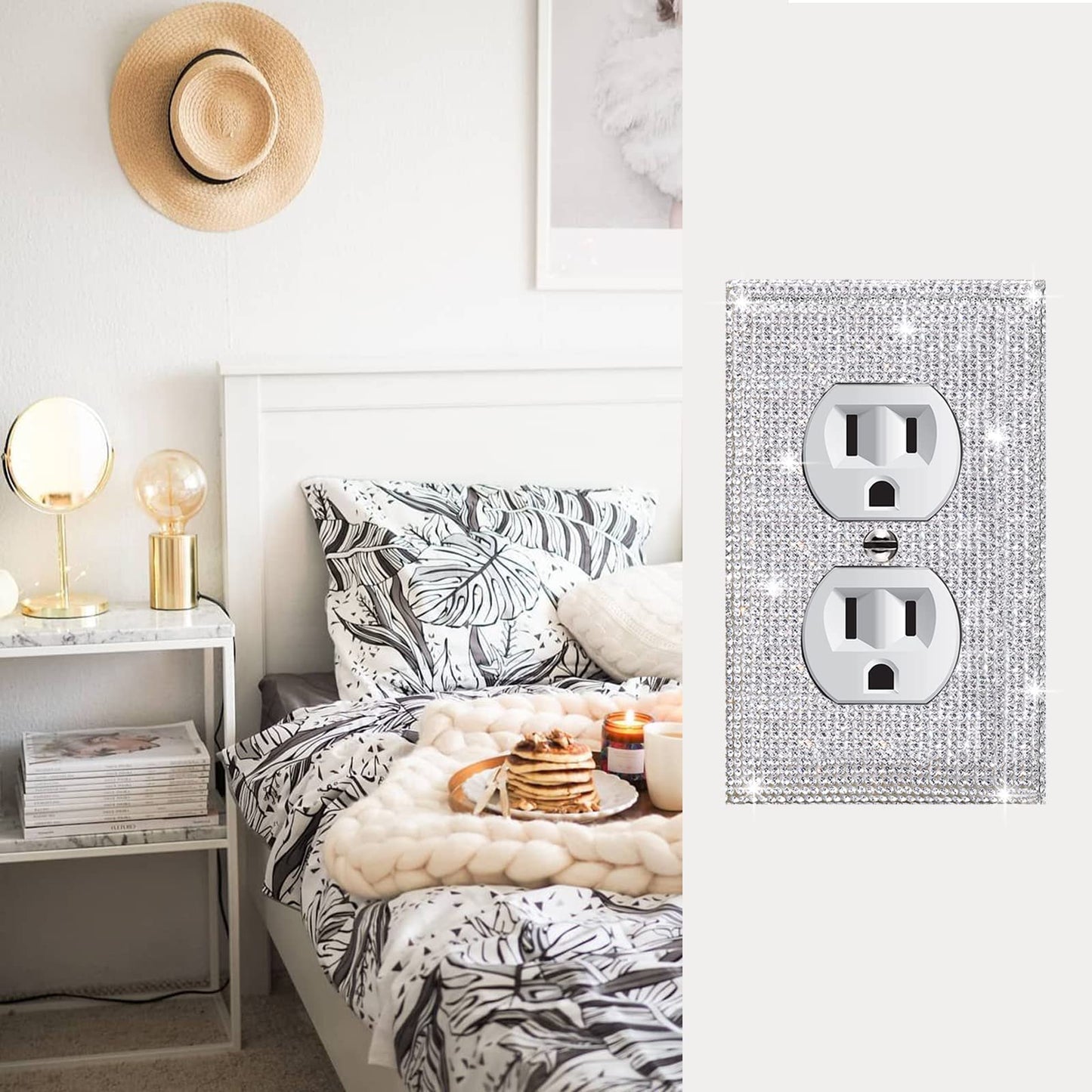 Gaocai 4 Pcs Shiny Silver Wall Plate Cover Decorative Light Switch Cover Single Toggle Rhinestones Outlet Cover