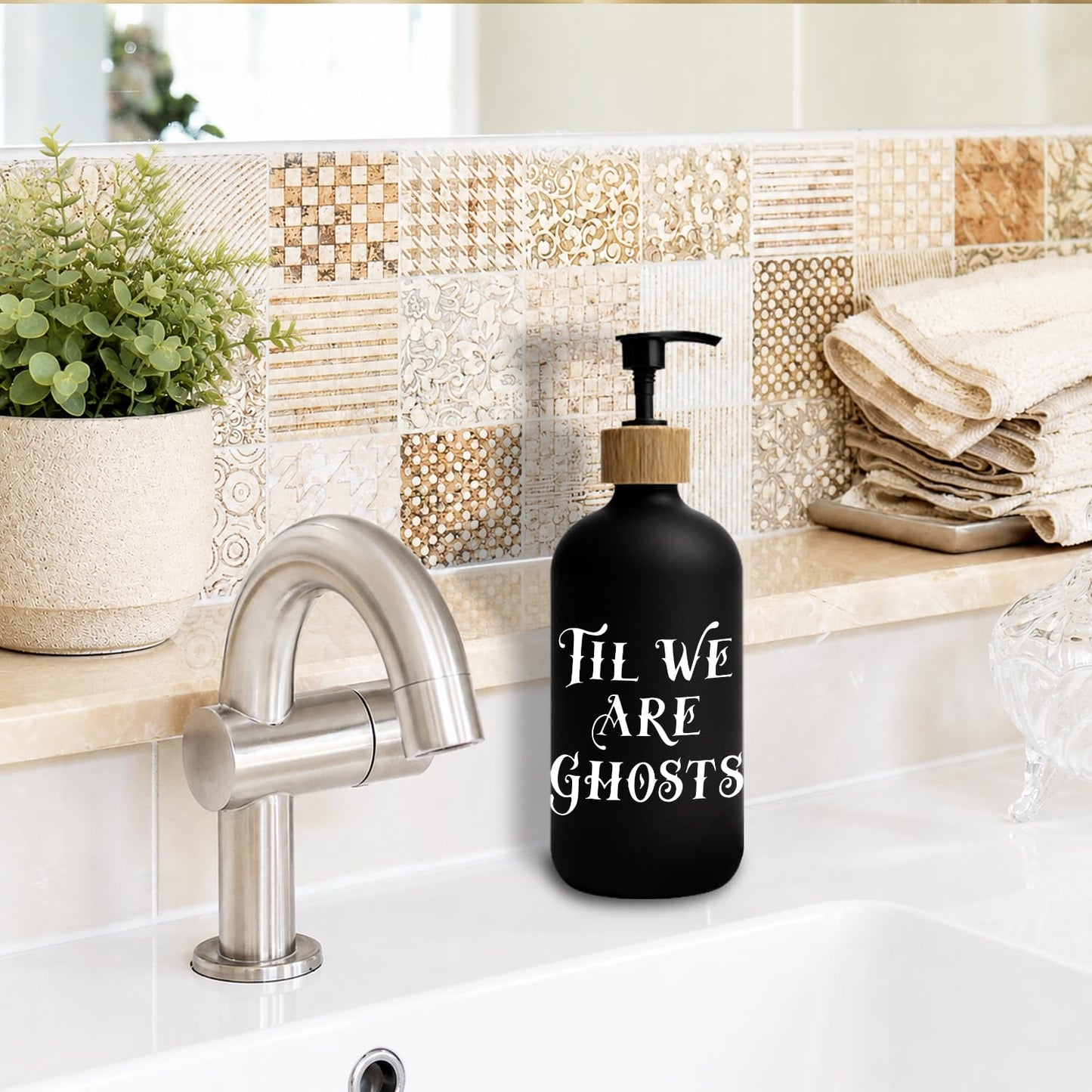 Stelloriellea Gothic Halloween Black Glass Soap Dispenser with Pump