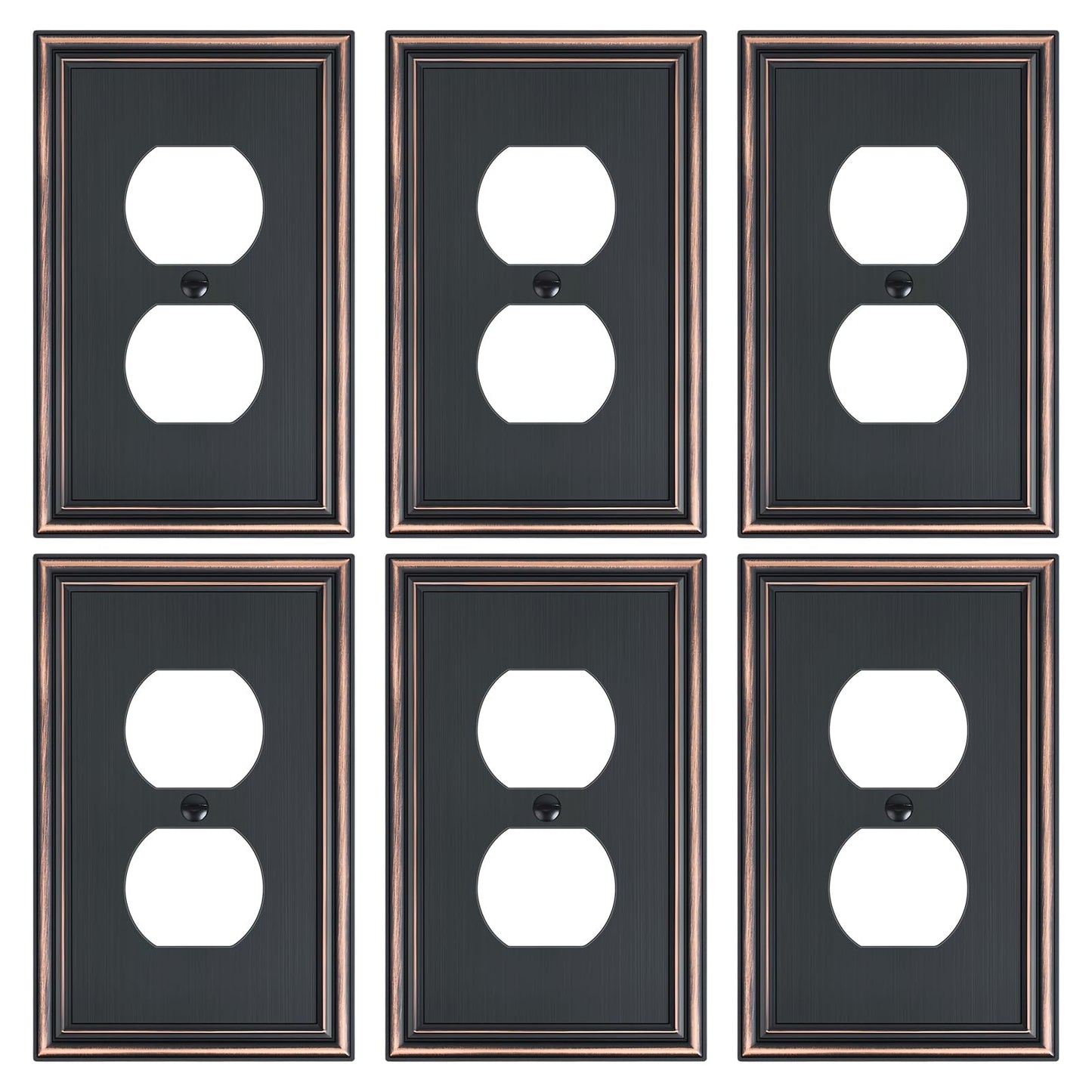 6-Pack Single Duplex Outlet Cover Plate, Decorative Aged Bronze Switch Plates and Outlet Covers, Metal Wall Plates for Electrical Outlets, 1 Gang Receptacle Cover, Corrosion Resistant