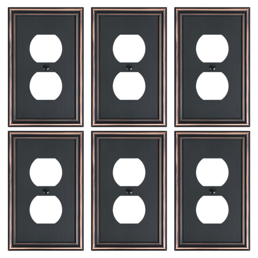 6-Pack Single Duplex Outlet Cover Plate, Decorative Aged Bronze Switch Plates and Outlet Covers, Metal Wall Plates for Electrical Outlets, 1 Gang Receptacle Cover, Corrosion Resistant