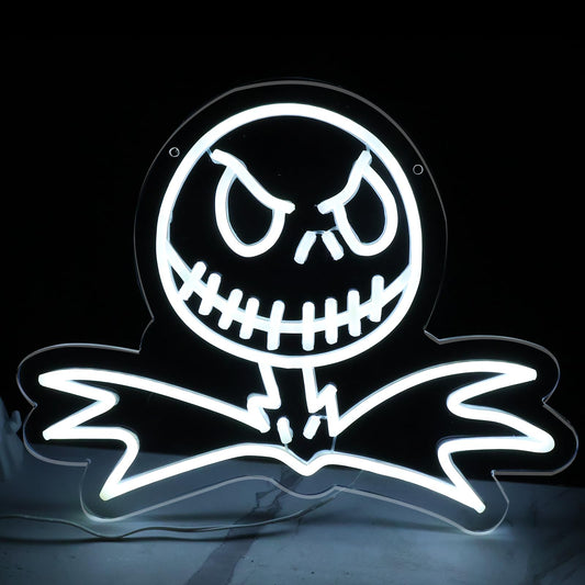 DAOXUZO Jack Skellington Neon Sign, Dimmable Light Up Skeleton Hanging USB Powered for Wall Decor, Living Room, Bedroom, Game Room Decor, Birthday Halloween & Christmas Gifts 15.1 * 12.2 inch