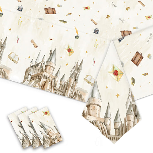 DYLZB 3PCS Magical Tablecloth,Disposable Wizard School Plastic Table Cover for Birthday Party, Halloween Witch Party Decor(54 x 108 Inches)
