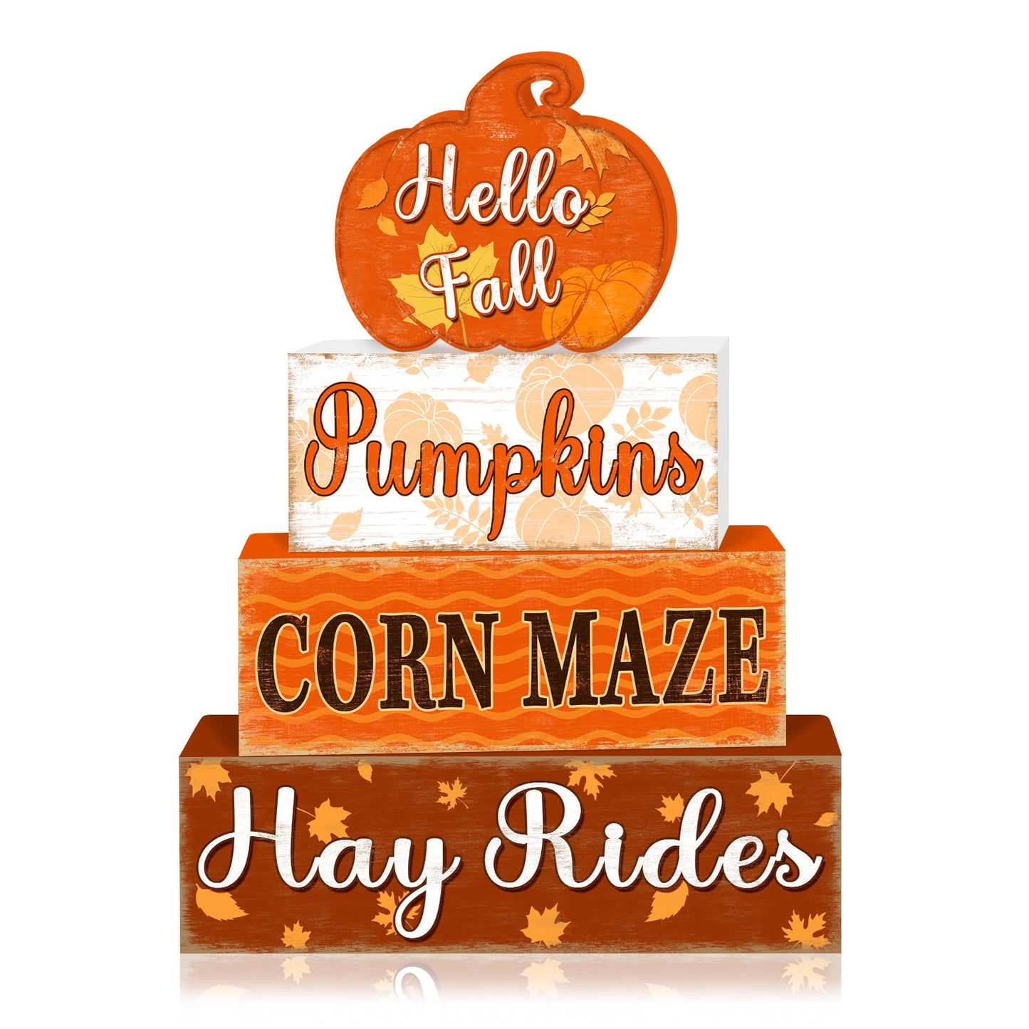 4 Pcs Fall Decorations for Home Thanksgiving Pumpkin Tiered Tray Decor, Fall Table Decor Farmhouse Rustic Wooden Pumpkin Block Sign Autumn Harvest Tabletop Centerpieces for Home Kitchen Indoor