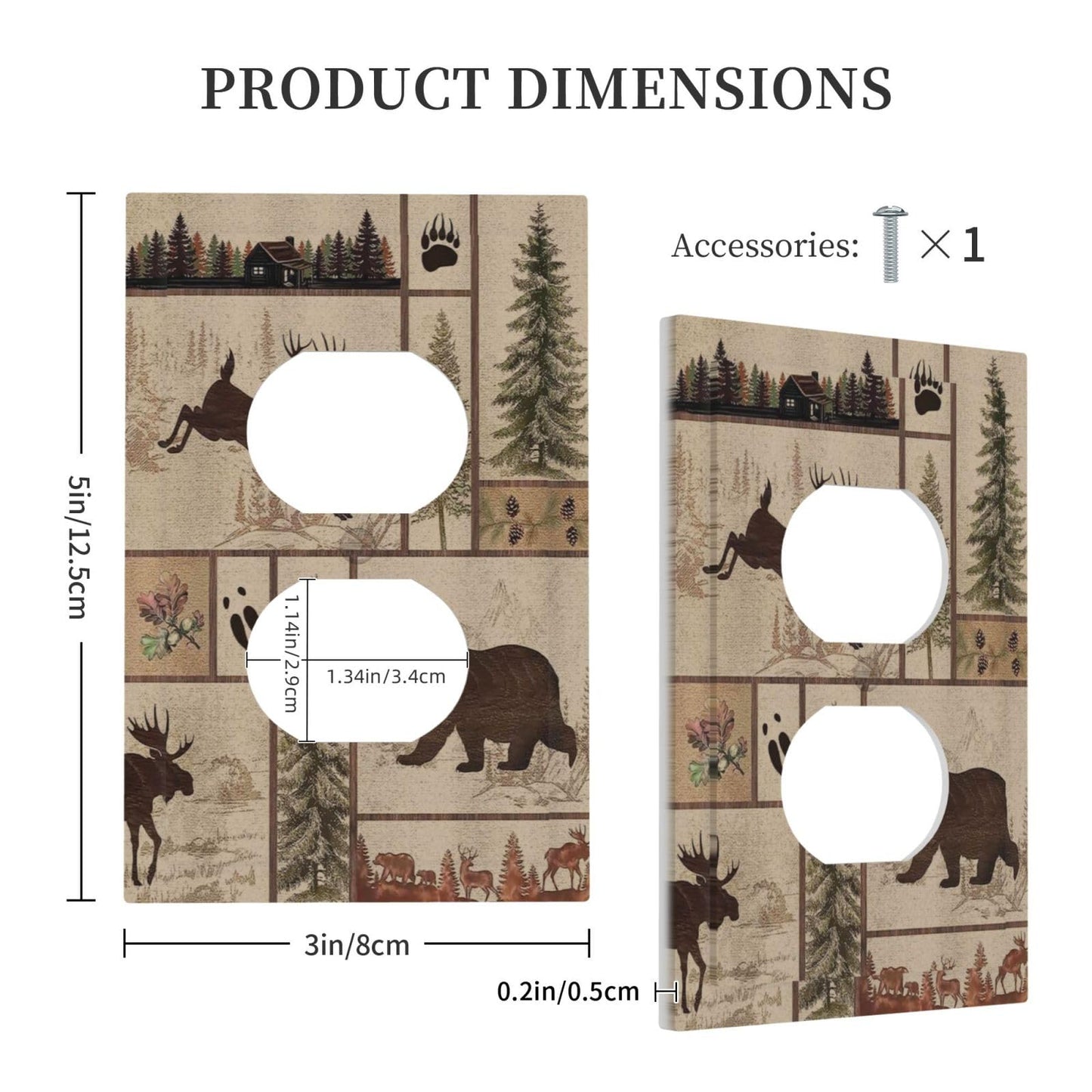Naiqadnehz Outlet Covers Rustic Forest Bear Deer Wildlife Country 1 Gang Duplex Light Switch Cover Electrical Receptacle Faceplate Wall Plate Decorative Switch Plates for Farmhouse Cabin Decor