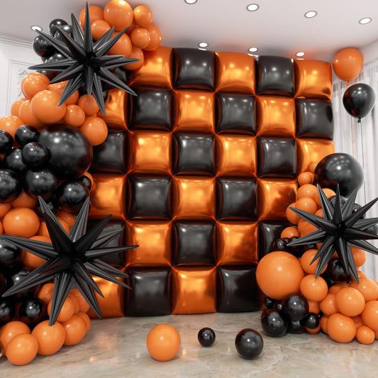 HKYOOD 36pcs Black and Orang Square Foil Balloons Wall Backdrop with 147pcs Balloon Garland Arch Kit, Double Sided Balloons for Halloween Graduation Birthday Anniversary Baby Shower Party Decorations