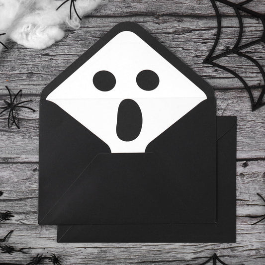 Whaline 50Pcs Halloween Envelopes White Black Ghost Invitation Envelope with Sticker Spooky Boo V-Flap Greeting Card Holders Gift Card Sleeves for Trick or Treat, 5 x 7 Inch