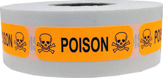 Fluorescent Orange with Poison Medical Healthcare Stickers – 0.5 x 1.5 Inch Adhesive Labels, 500 Total Stickers Per Roll for Hospitals, Clinics, Laboratories, and Medical Safety – Made in the USA
