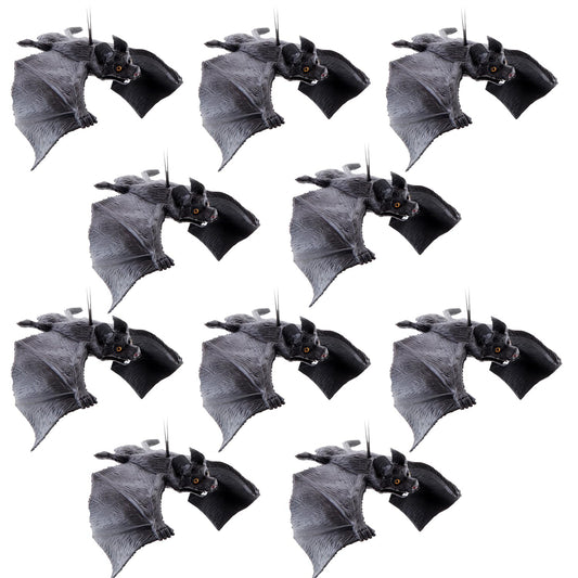 QEYRIYI 10 Pcs Halloween Hanging Ornaments Realistic Bat Decorations Rubber Horror Bat Decor for Outdoor Indoor Hanging Vampire Flying Bats for Home Halloween Party,Haunted House (6.7X2.3 in)