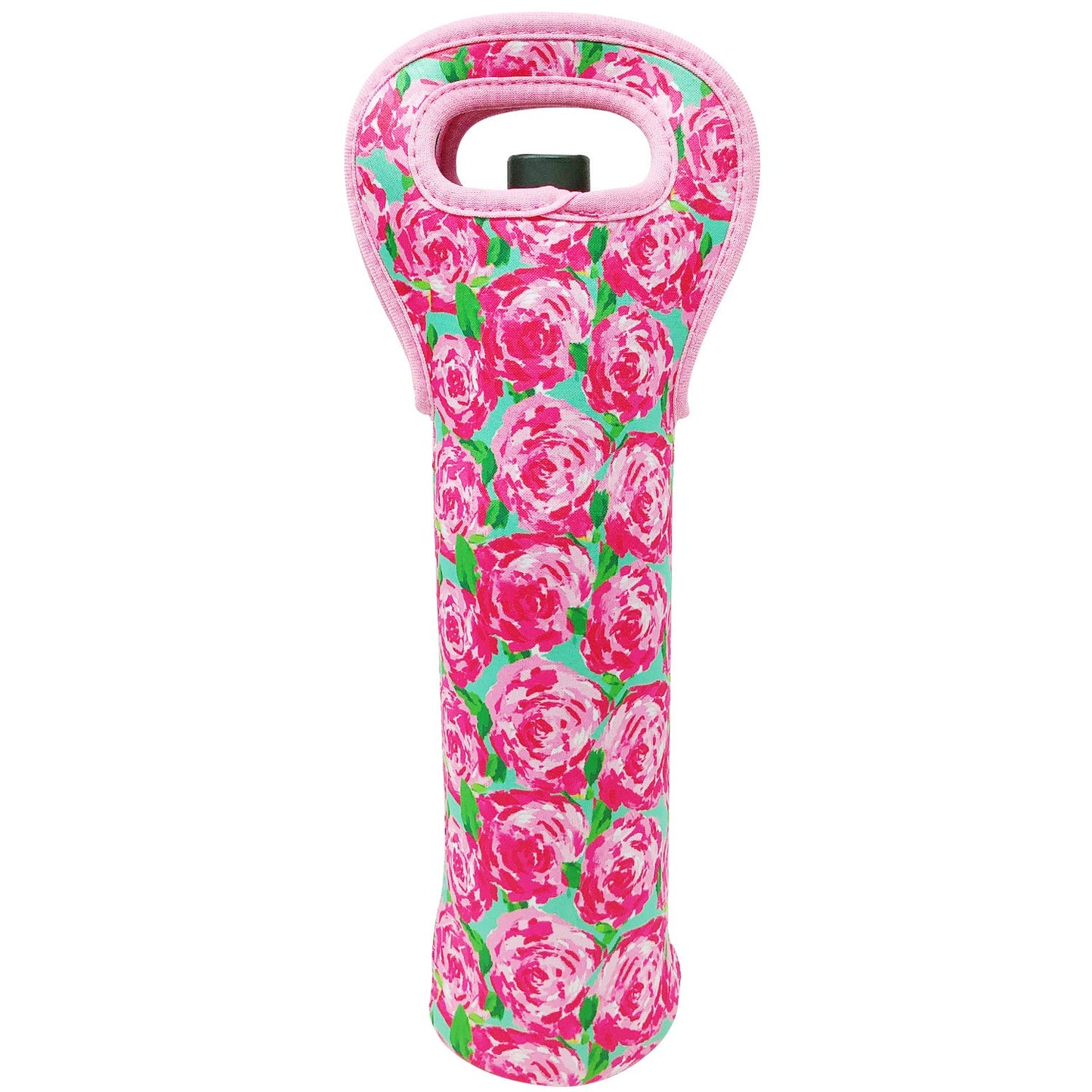 allydrew Insulated Neoprene Wine Tote, One Bottle, Pink Roses