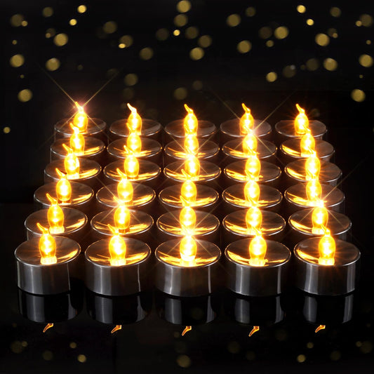 Amagic 30 Pcs Black Flickering Flameless Tea Lights Battery Operated, LED Holiday Fake Candles, 200+ Hours Long Lasting Colored Candle for Halloween, Pumpkin, Ofrenda, Christmas, Party, Home Decor