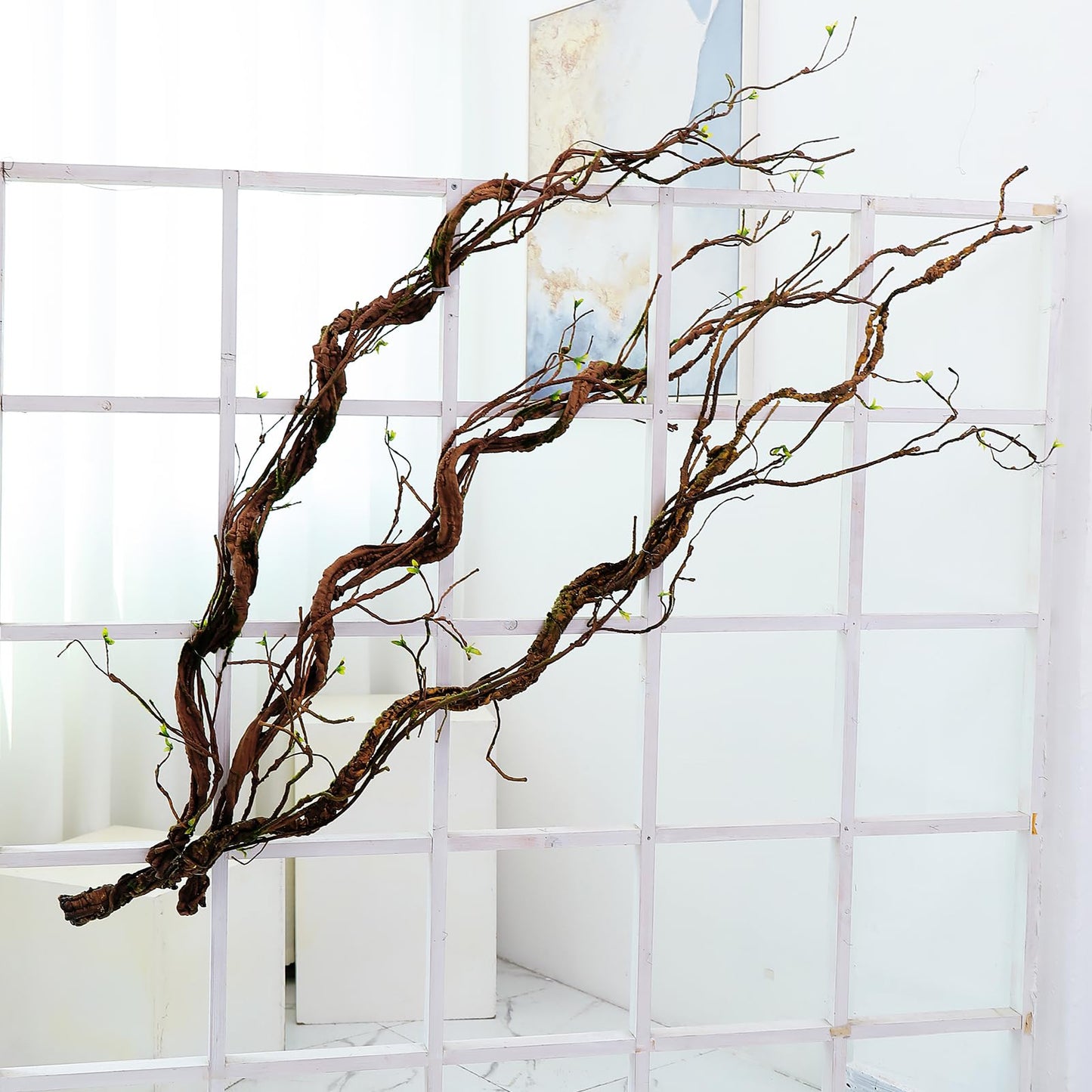 Fosolasi 66.9in Flexible Artificial Wall Hanging Plants Tree Trunk Fake Cherry Blossom Branches Wood Twigs Twisted Cane Vine Grape Garland for Wedding Outdoor Garden Home Room Christmas Decoration