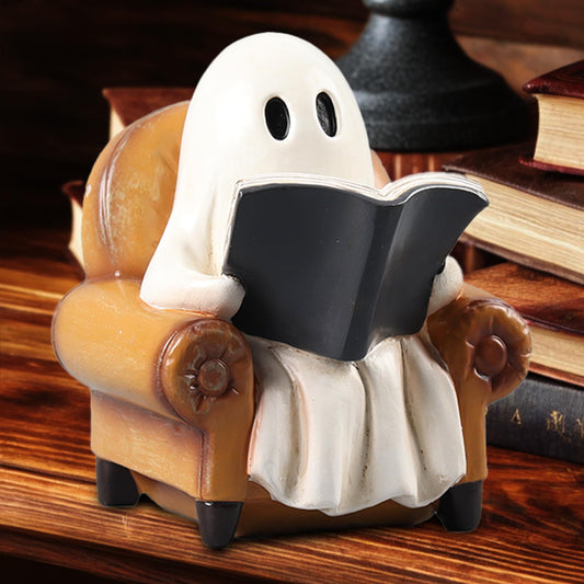 MAYIPLAY Halloween Decorations Indoor Ghost Reading Book Figurines Ghost Decor Book Lovers Gifts Vintage Table Decorations Halloween Bookshelf Decor