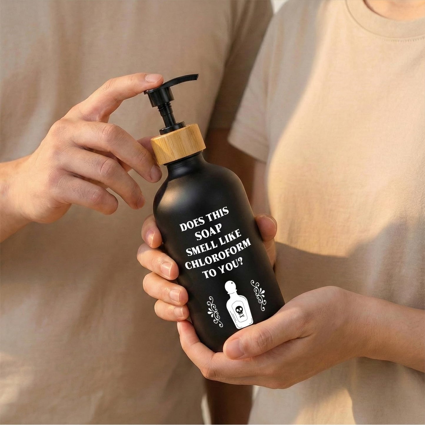 ChissNook Funny Gothic Soap Dispenser, Does This Smell Like Chloroform to You Glass Dish Soap Dispenser with Pump for Kitchen, Funny Bathroom Countertop Handsoap Refillable Container