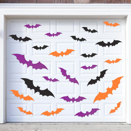 24 Pcs Halloween Magnetic Bats Garage Door Decorations Black Purple Orange Magnets Bats Outdoor Magnet Bat Stickers for Halloween Garage Door Car Refrigerator Indoor Outdoor Party Decor