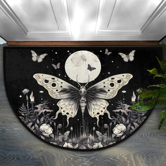 DXTKWL Retro Gothic Butterfly Half Round Door Mat Indoor Entrance, Moon Flower Non Slip Absorbent Doormats 24 x 36 inch Semi Circle Door Floor Mats Area Rugs for Home Kitchen Patio